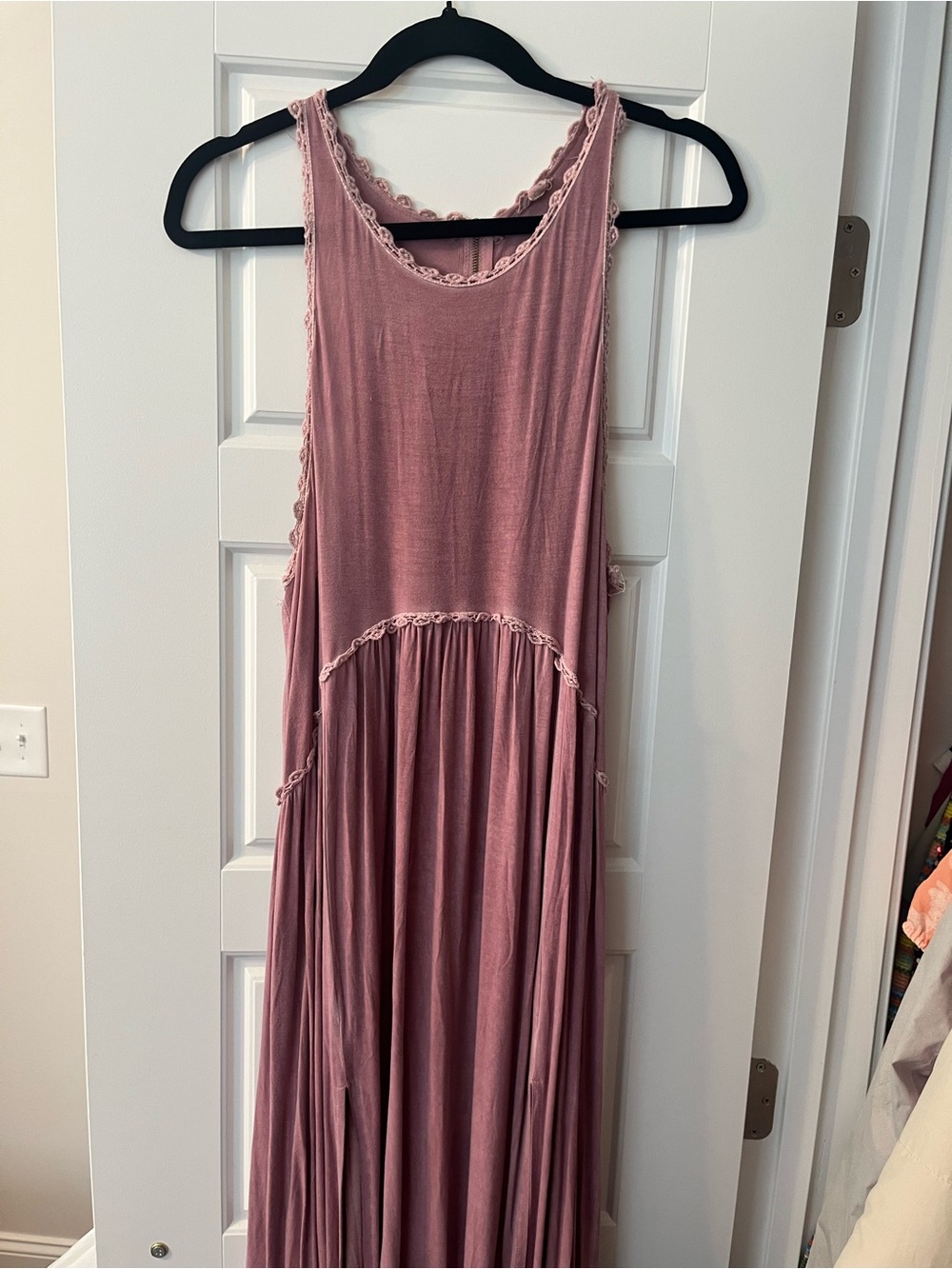 Sleeveless Mauve Lace-Trim Dress